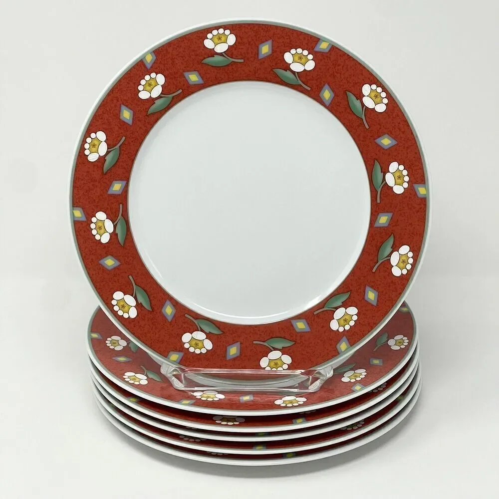 Villeroy & Boch Switch 1 Ava Red Flower Salad Side Plates Germany 8.25” Set Of 6